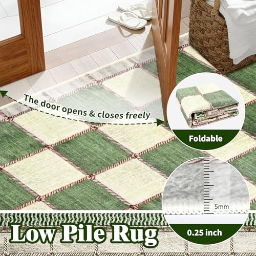 Tapete decorativo cuadros 3x5 lavable antideslizante verde miniatura 3