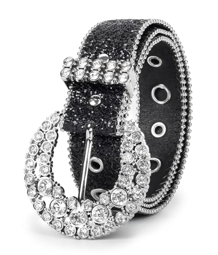 Women's Rhinestone Western-Belt, Bling-Cowb, Genuine Leather Sparkly-Diamond Cowgirl-Belts, 28-38''