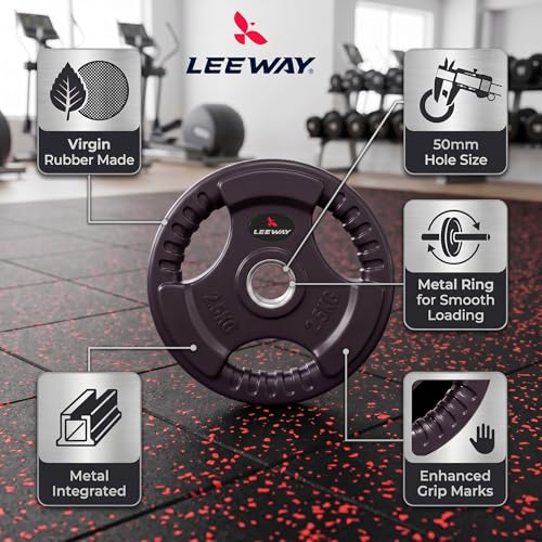 Image of LEEWAY Color Rubber Weight Plates (2.5kg x 2) | 31mm Dia | Rubber Coated Metal Integrated Weights For Barbell Rod | Standard Rod Compatible Dumbbell Spare Gym Weight Plates for Home Gym Equipment Workout (2.5kg Pair (2.5X2))