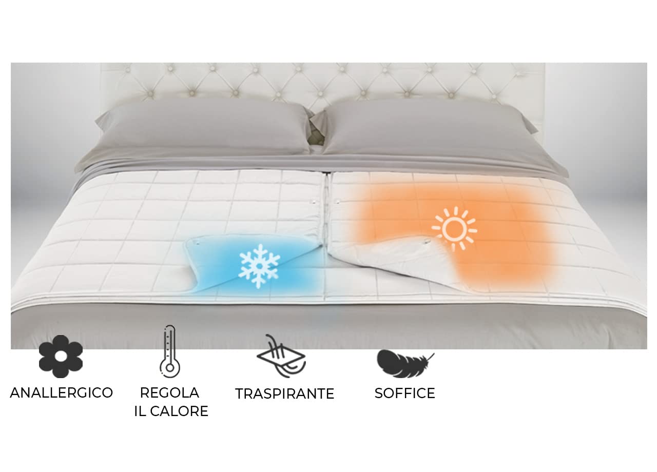 BIANCHERIAWEB Interno Piumino Anallergico Piumone Letto Matrimoniale Lui-Lei Estate Inverno Bianco Lavabile