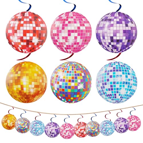 Decoraciones para Fiesta Disco de Años 70,Decoración de Discoteca de Colores Cuelga Espiral,Discoteca Hippie Roca Decoración de Retro Fiesta,Decoración de fiesta con bola de discoteca Bola Colgantes