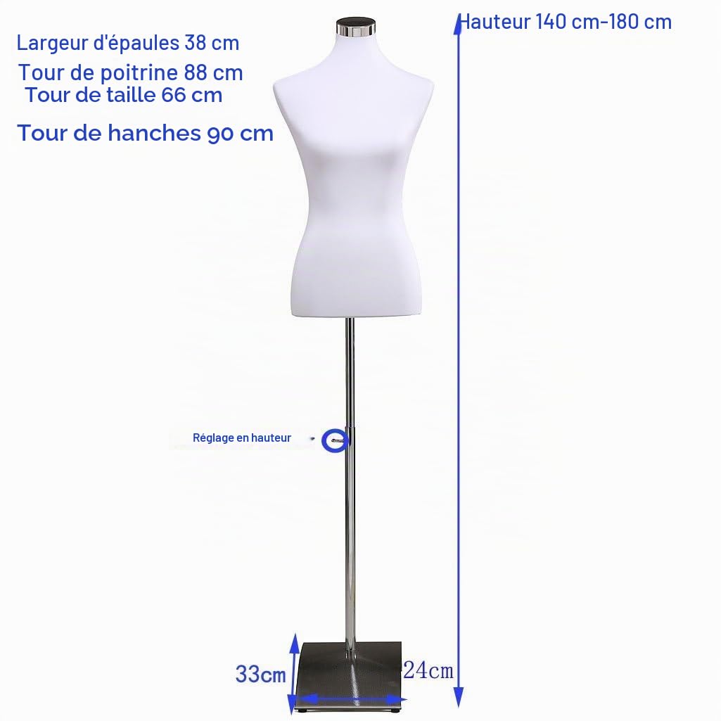 Loywe Mannequin de couture Buste de femme réglable en Hauteur Taille 36/38 Blanc LW6020W