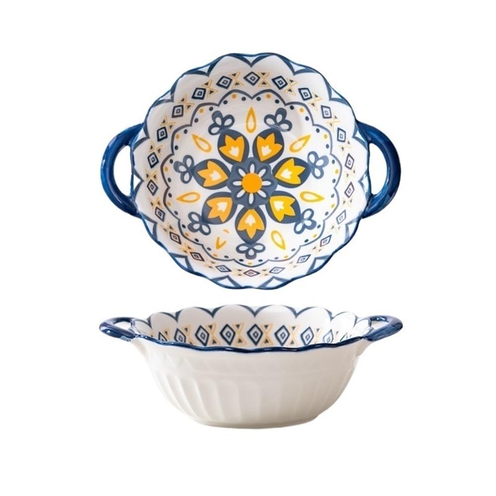 HPTHLY Baking Bowl Salad Plate Double Ear Household Oven Special Bowl Ceramic Tableware, Cheese Baked Rice Baking Tray Baking Dish