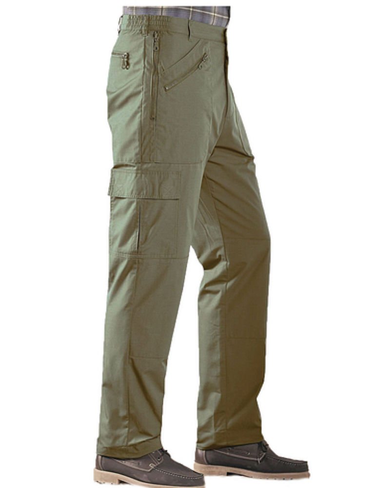 MB CLOTHING Mens Expandable Waist Thermal Walking Action Trousers Workwear Black Navy Olive (38 29, Olive)