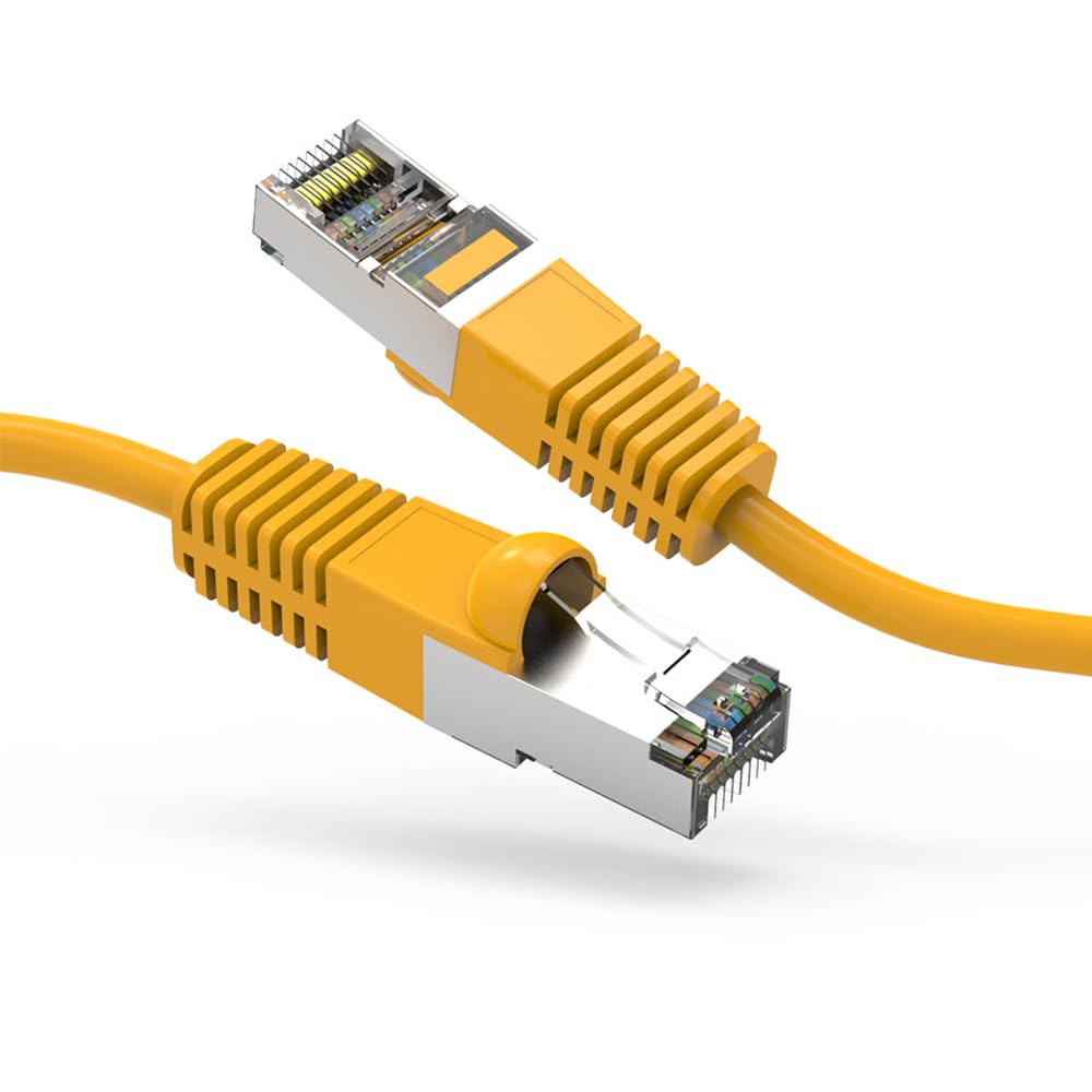 FireFold Cat6 Ethernet Shielded Patch Cable 7ft Yellow Internet Cable 600MHZ - Snagless Boot Long Ethernet SSTP Cable High Speed Ethernet Cable -