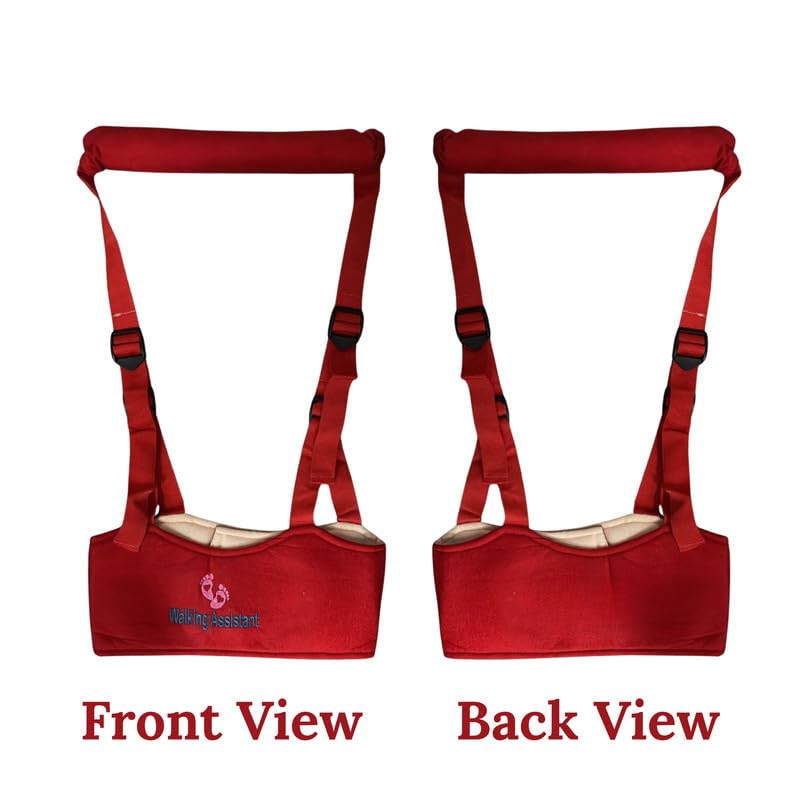 Image of Baby Walking Assistant Safety Harness | Adjustable Toddler Belt with Dual Foam Chest Support | Lightweight Infant Walking Helper | Baby Learning Walking Aid for Boys & Girls|Color-RED