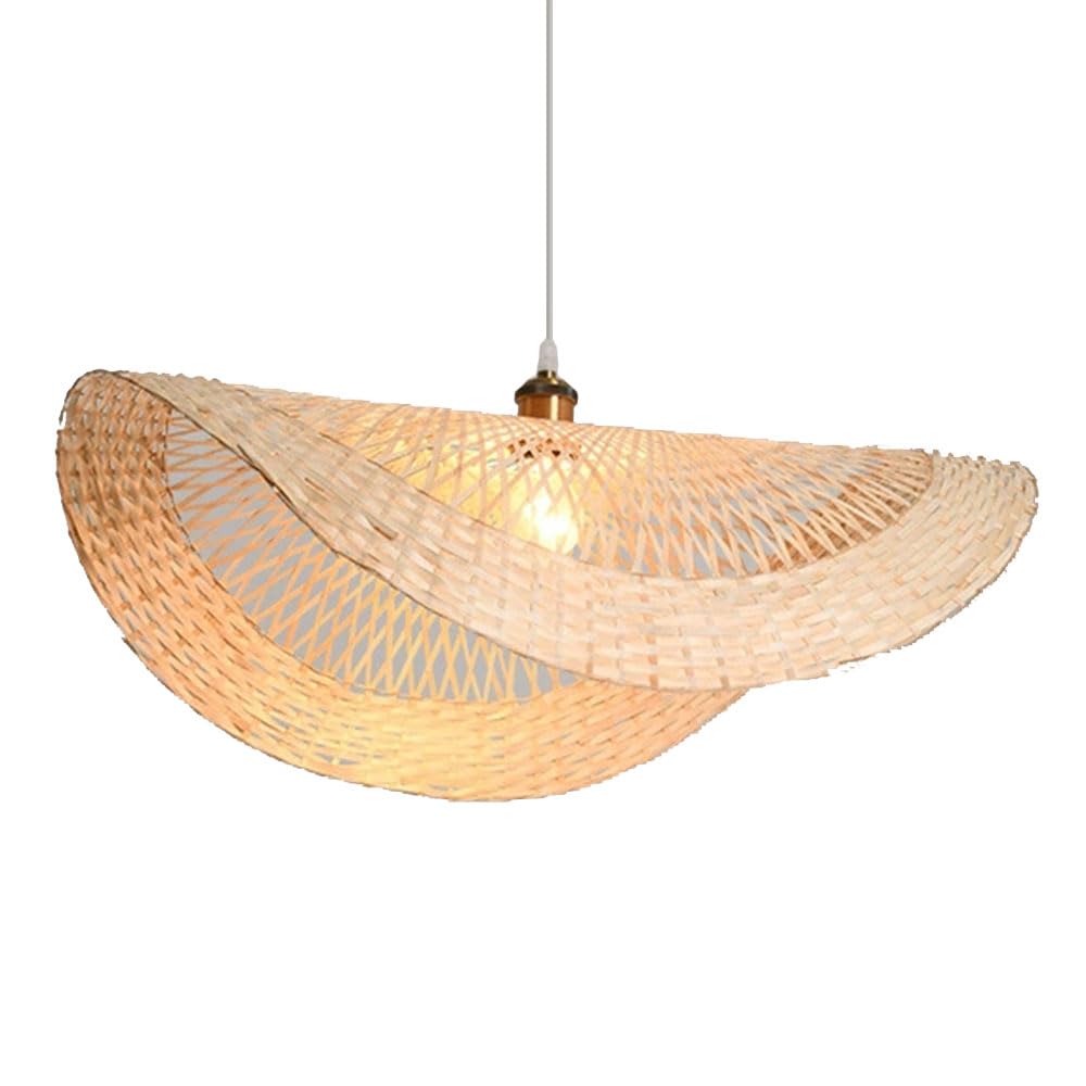 LQZCXMF Boho Antique Chandelier Kitchen Island Light Fixtur Single-Layer Wicker Weave Pendant Lights 21.6'' Large Bamboo Rattan Light E26 Socket, with Adjustable Cord for Master Bedroom Living Room