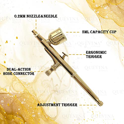 Aerógrafo profissional Quevina Airbrush Gun 0,2 mm bico/agulha dupla ação, Aerografo para escova de