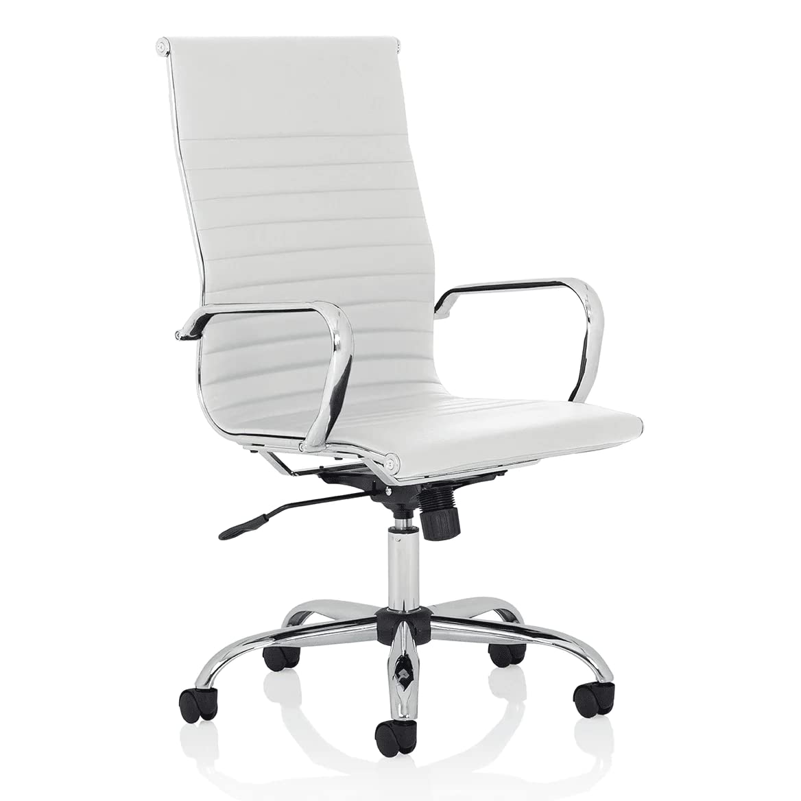 OPO Nola Executive Office Chair Bonded Leather with Arms | Executive Static Chair with High Back Large Seat and Tilt Tension | Matching Chrome Armrests and Base High White
