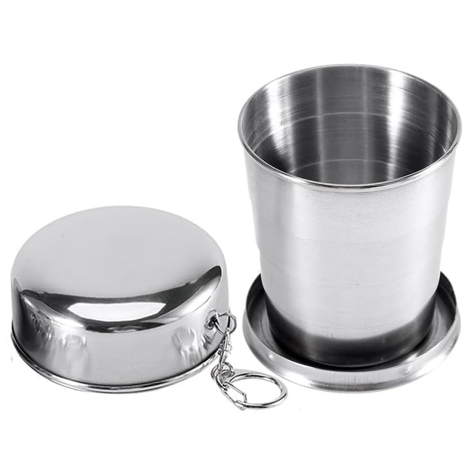 MADHYA 120ml Stainless Steel Folding Cup, Small Portable Camping Mug Drink Cup with Lid & Keychain for Outdoor Adventures Travel Camping Hiking Pocket Size Reusable Space-Saving Travel Cup, Set of 1-image-18