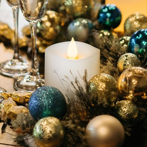Image of 3x3 Flickering Flameless Candles, Real Wax LED Battery Operated Candles, 3 inch Flameless Candles with Remote, for Wedding Holiday Decorations,White