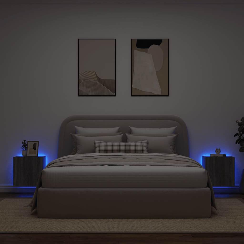 Ścienne szafki TV z LED 2 sztuk szary dąb sonoma 40,5x35x40cm wiszące szafki RTV z oświetleniem RGB do przechowywania i dekoracji ściennej