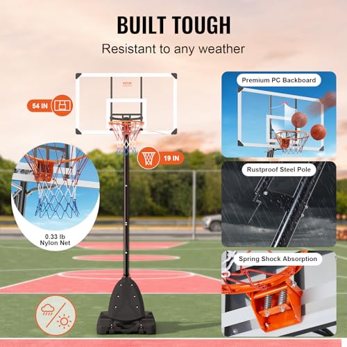 Image of VEVOR Basketball Hoop, Basketball Hoop 44 48 50 54 Inchs PC Backboard, 4.4-10FT Height Adjustable, Basketball Portable Hoop& Goal, Indoor /Outdoor Classic Basketball Court, Teen Adult School Park