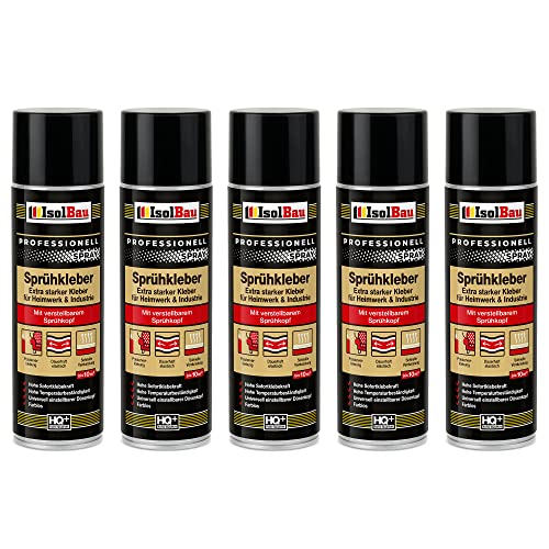 Isolbau Lot de 5 flacons de colle en spray 500 ml – Colle extra forte pour bricolage et industrie – Spray adhésif pour mousse, bois, tissu, cuir, feutre, etc