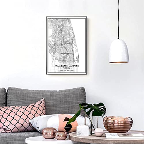Tanokcrs Palm Beach Gardens Florida Usa America Map Wall Art Canvas Print Poster Artwork Unframed Modern Black And White Map Souvenir Gift Home Decor #TOP1