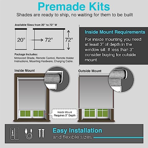 Biltek Smart Blinds For Windows Light Filtering Shades Motorized Roller Blinds & Shades Cordless Window Blinds Electric Blinds With Remote Automatic Window Shades For Home Smart Home Office 22" X 72" #TOP6