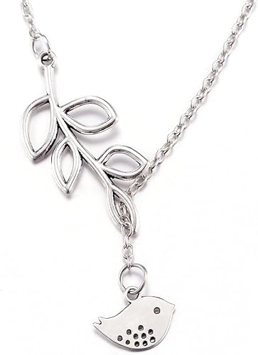 Colgante de plata de ley con alas de ángel, pájaro, plumas, ramas de árbol, pájaro, hojas de árbol, collar para mujer, No es una piedra preciosa