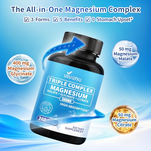 Image of 3 Pack Triple Magnesium Complex - Magnesium Glycinate 400mg, Malate, Citrate, High Absorption Chelated Magnesium Supplement