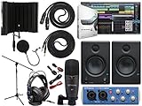 PreSonus AudioBox 96 Audio Interface (May Vary Blue or Black) Full Studio Bundle with Studio One Artist Software Pack with Eris 4.5 Pair Studio Monitors, Instrument Cable, Microphone Isolation Shield