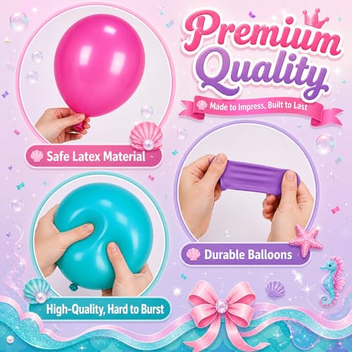 Image of Pink Purple Balloons, 50Pcs 12 Inch Teal Blue and Confetti Latex Balloons | Pink and Purple Mermaid Balloons for Girl Women Birthday Baby Shower Ocean Theme Under the Sea Party Decorations