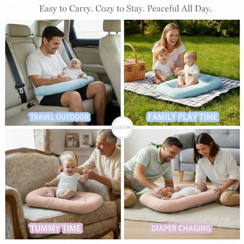 Image of Baby Lounger for Newborn 0-24 Months, Soft Portable Infant Nest & Play Mat & Diaper Changing Pad for Home,Travel & Floor Time, Newborn Babies Essentials Gifts(Pink)