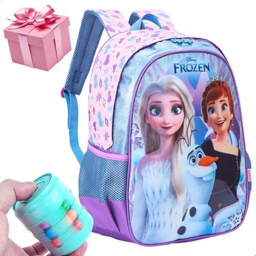 Mochila Infantil Escolar Frozen Holográfica Hello Kitty Acolchoada Grande Ideal para Organização e Conforto Mochila Infantil Feminina para Meninas (Frozen)