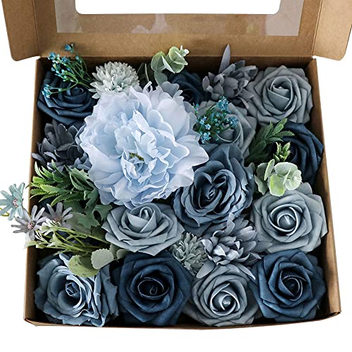 Fouriding Artificial Flowers Roses, Dusty Blue Rose DIY for Wedding Bouquets Valentine's Day, Mother's Day, Baby Shower - Image 2