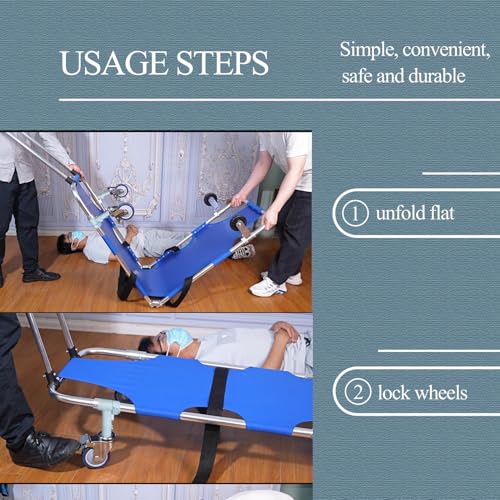 Image of JJFFTAO，Rescue Stretcher，Medical Stretcher，Aluminum 4-Wheel Foldable Stretcher Trolley with Drawbar，Gurney Stretcher can Hold 350 lbs，Used in fire Rescue, Fitness venues, Hospitals, etc