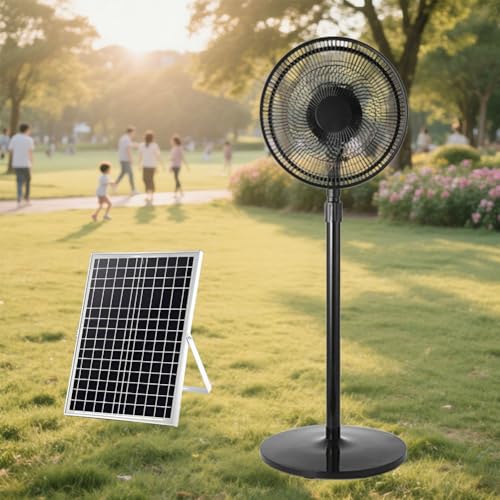 Mofgoe Ventilador Solar de pie de 16in para Exterior/Interior, oscilante, portátil, con Pedestal y batería de 15 000 mAh, Altura Ajustable, Ideal para Camping, invernaderos y hogares