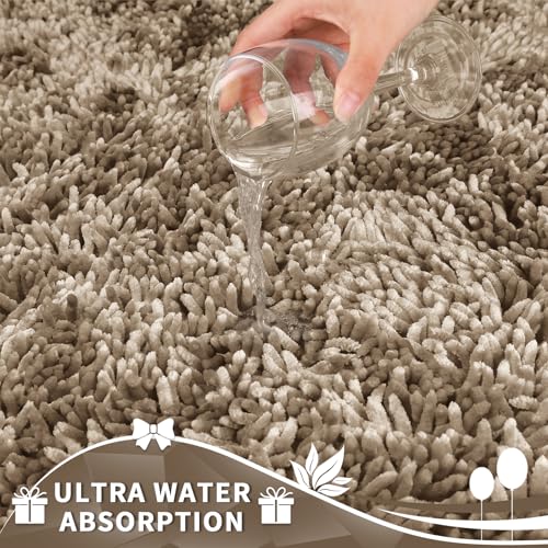 Image of Yimobra Toilet Rugs U Shaped Washable, Extra Thick Soft Absorbent Chenille Contour Bathroom Rugs for Toilet 24x20 Inch, Quick Dry Non Slip Toilet Mat for Bath Floor, Camel