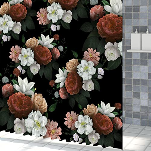 Bovlleetd 72x74inch Flower Shower Curtain Retro Boho Bath 3D Spring Flowers Waterproof Curtains Polyester Peony Rose Daisy Decorative Quick Drying Bathtub Curtain - Image 3