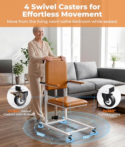 Image of Electric Chair Lift with 4 Wheels and PU Cushion, Get Up from Floor Lift for Elderly, 573 LBS, Safety Seat Belts and Handrails, Suitable for Home or Care Facilities Use