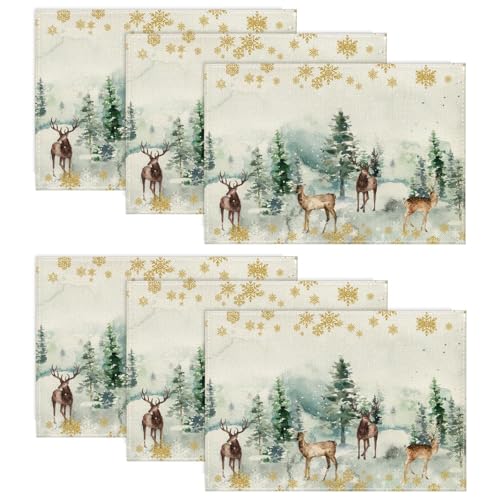 Artoid Mode Kiefern Elch Schneeflocken Weihnachten Platzsets 6er Set,...