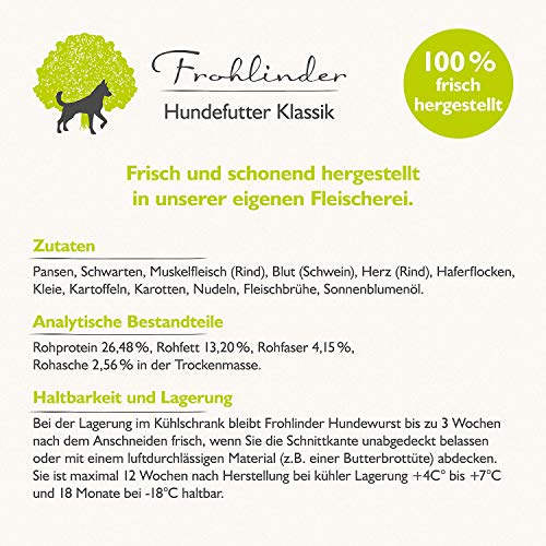 Frohlinder Hundewurst Klassik | Vollnahrung für Hunde mit normalem Bewegungsdrang ab dem Welpenalter | Eigenherstellung aus Deutschen Produkten | 100% natürliche Zutaten ohne Zusatzstoffe