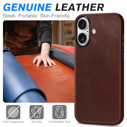 Image of SHIELDON Genuine Leather Case for iPhone 17 6.3 inch 2025, Retro Coffee