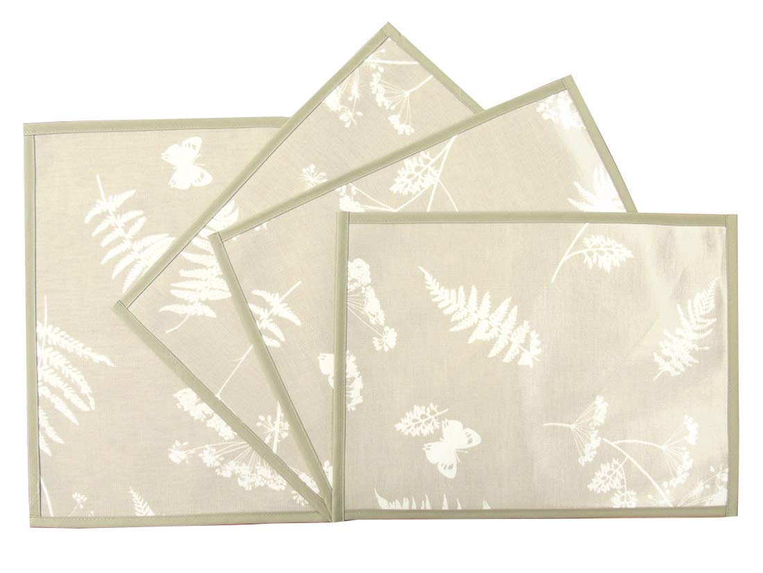 Jolee Fabrics Set of 4 Oilcloth Placemats Complete With Bias Binding Edging - Various Designs (Taupe Moorland)