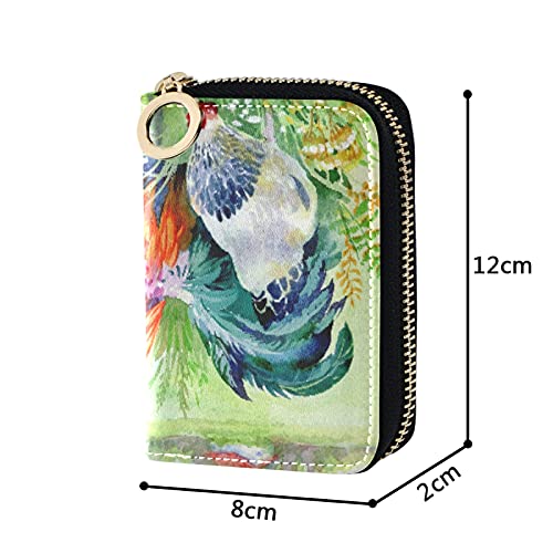 Chicken Rooster Grasses Flowers Credit Card Coin wallet, RFID Blocking Compact Women Leather Card Holder, Key Change Organizer, Zipper Purse Clutch Pouch Pocket4