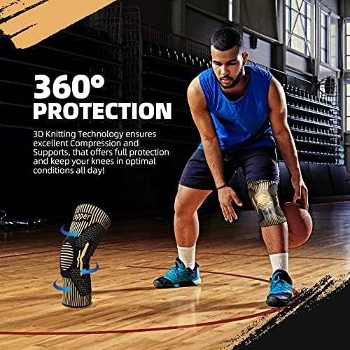 Copper Knee Support for Women/Men - Knee Brace Compression Sleeve Support with Patella Gel Pad & Side Stabilizers, Best Knee Sleeves for Arthritis,Knee Pain,Meniscus Tear,ACL,MCL,Running,Sports