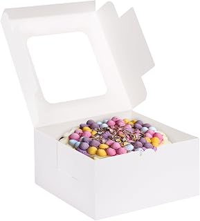Moretoes 24 Pack White Cake Boxes 10x10x5 Inches with Window - Bakery Boxes for Cakes, Pastries, Cookies, Pies, Birthdays, Weddings