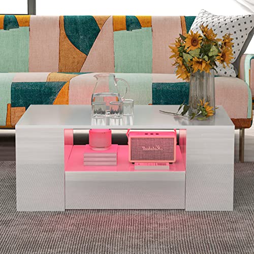 Table basse salon gain de place avec 2 tiroirs pour masquer le désordre - 3