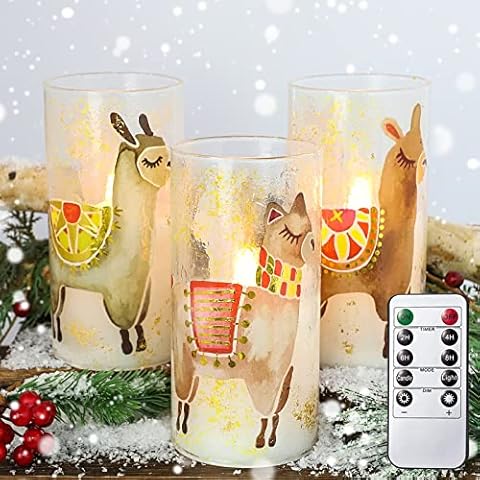 MELTONE Alpaca Flameless Candles Pet Theme Bronzing Process Sheep Flickering LED Candles with Remote - Home Party Bedroom Christmas Decor - Set of 3 Cover