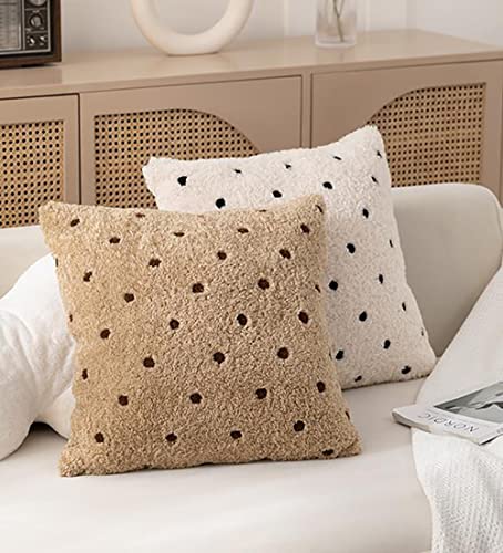 MOCOFO Almohadas Decorativas Fundas de Cojín Funda de Almohada de Algodón 18X18 con Cremallera de Felpa Boho Navidad Tira Funda de Almohada para Sala de Estar Sofá Cojín Habitación (Blanco+café) Cover