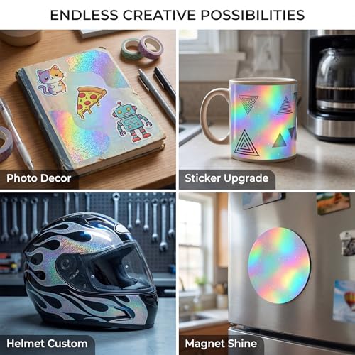 20 Stk Klebefolie Transparent Selbstklebende Holografische Folie,A4, Holographic Sticker Paper,Hologrammfolie,Glitzerfolie,Vinyl Folie Sticker,Klare Vinyl Aufkleber für Basteln Fenster DIY(4 Motive)