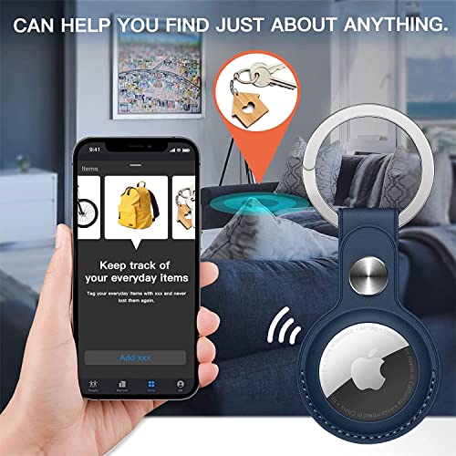 PU Leather AirTag Keyring Holder Compatible with Apple AirTag Keychain. Anti-Lost Scratch-Resistant Secure Key Ring for Keys Pet Collar Luggage Travel. Anti-Fall Protective Air Tag Case Cover - Image 4