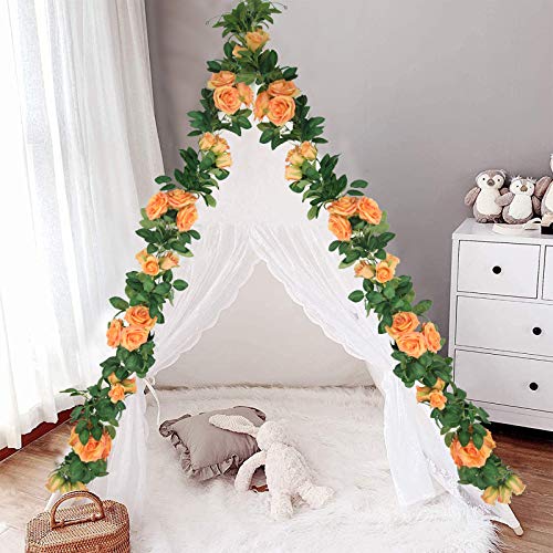 U'artlines 3Pcs Artificial Rose Vine Garland Total 19.5 Ft Silk Flower Hanging Baskets Plants For Indoor Outdoor Home Wedding Arch Garden Wall Decor（Set Of 3, Orange） #TOP6