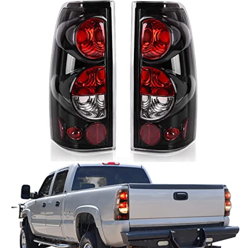 Nixon Offroad Tail Lights for Chevy Silverado 1500 2500 3500 1999-2006 / GMC Sierra 99-02 LED Rear Lights Assembly Replacement (Glossy Black/Clear Lens)