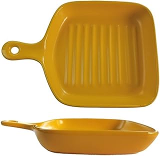 XIANGE100-SHOP Naczynia do pieczenia matowa kwadratowa ceramiczna blacha do pieczenia domowa pieczona miska na ryż mikrofalówka piekarnik naczynie do pieczenia kuchnia talerz obiadowy 2 szt. zapiekanka (kolor: Żółty)