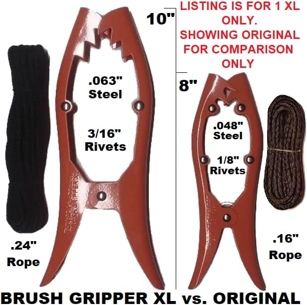 Brush Gripper XL - Larger and Stronger Than Others. Jaws Open 5.5" Includes 12+ feet 1/4" Rope - Made in USA! (Orange)