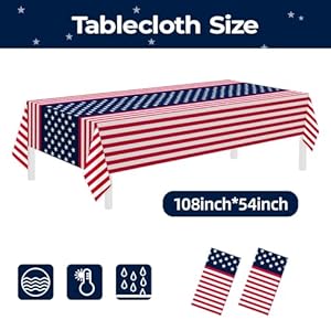 Childom 2 Pack Patriotic Tablecloth,Disposable Plastic Tablecloth 54" x 108" Patriotic Decorations Birthday Party Supplies for Camping,Memorial,Veterans Childom 2 Pack Patriotic TableclothDisposable Plastic Tablecloth 54 x 108 Patriotic Decorations Birthday Party Supplies for CampingMemorialVeterans