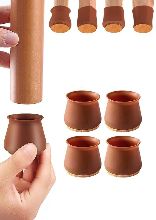 BLUE CRANE 4 Pcs Silicone Chair Leg Caps with Soft Felt Bottom Furniture Chair Leg Floor Protectors Free Moving Furniture Foot Protection Cover Prevents Scratches and Noise (Brown)